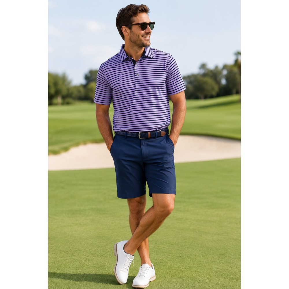 FootJoy Mens ExLarge Golfcore Performance Polo Purple Striped Stretch Polo XL